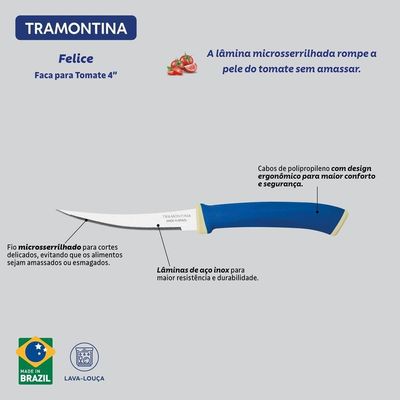 Conjunto De Facas Tomate Tramontina Felice Lâminas De Aço Inox Azul 2 Peças Tramontina