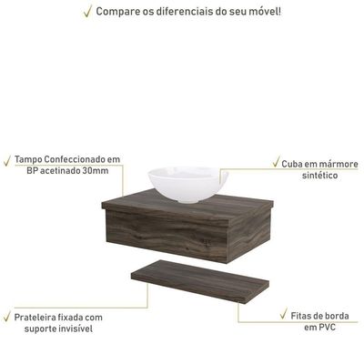 Conjunto Bancada C-cuba R35 E Prateleira Metrópole 605 Carvalho Carvalho Dark