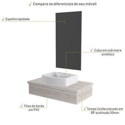 Conjunto Bancada C-cuba Aria 41 E Espelheira Metrópole 801 Preto ônix Snow