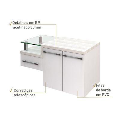 Gabinete Para Banheiro Com Espelheira Legno 830 Sem Cuba Branco Chess C-snow