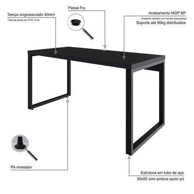 Mesa Diretor 150x70x75cm Yon Preto Tx-est.preta Preto Tx-est.preta