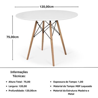 Conjunto Mesa De Jantar Redonda Eiffel Branca 120cm Com 4 Cadeiras Itália - Amarelo