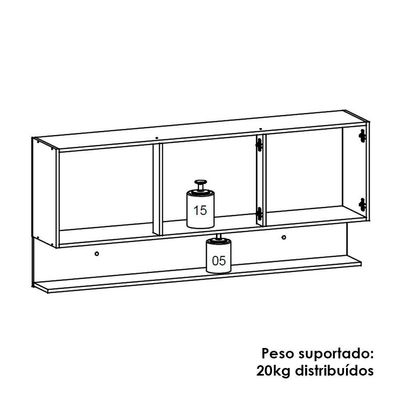 Armario Aereo 3 Portas 150 Cm Line Ktp Gris Cp Freijo