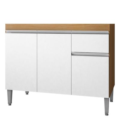 Balcão Pia Tatiane 118cm 3 Portas Amêndoa-branco Sem Tampo Ajl Móveis Amêndoa-branco
