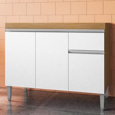 Balcão Pia Tatiane 118cm 3 Portas Amêndoa-branco Sem Tampo Ajl Móveis Amêndoa-branco