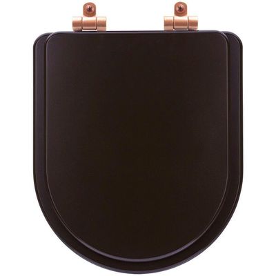 Tampa De Vaso Poliéster Com Amortecedor Nuova Marrom Fosco Para Bacia Deca Com Ferragem Rose Gold