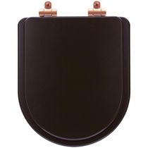 Tampa De Vaso Poliéster Com Amortecedor Duna Marrom Fosco Para Bacia Deca Com Ferragem Rose Gold
