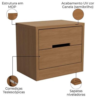 Mesa De Cabeceira 2 Gavetas 54 Cm S822 Kappesberg Canela