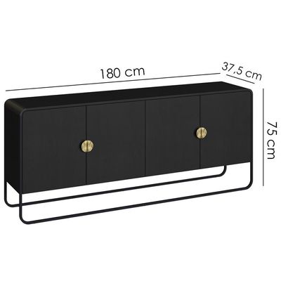 Buffet Aparador Organico 4 Portas 180 Cm 28075 Artesano Nero Preto