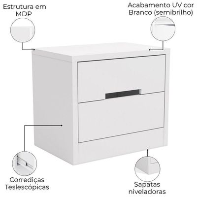 Mesa De Cabeceira 2 Gavetas 54 Cm S822 Kappesberg Branco