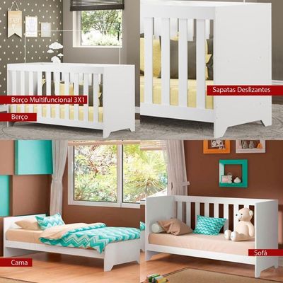 Berço Multifuncional 3x1+ Cômoda Ditália 6 Gavetas BBI-51 DM-217