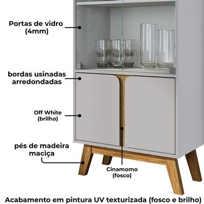 Cristaleira 4 Portas Madri 180x70 Cm Bechara Off White Cinamomo