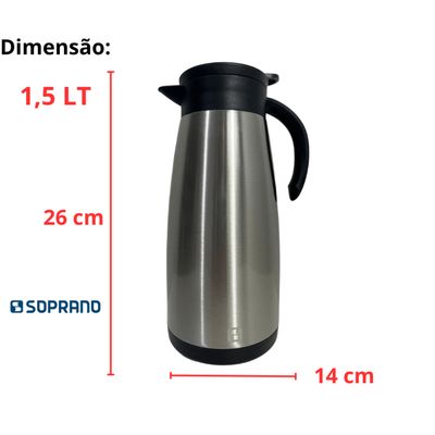 Bule Térmico Soprano 1,5 Lt Aço Inox Com Gatilho Prateado