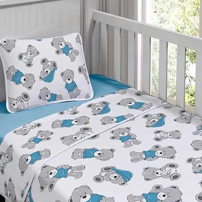 Jogo de Cama Tecebem Baby Malha 100% Algodão Estampado Bento 3 Peças Azul