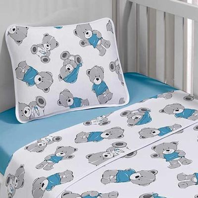 Jogo de Cama Tecebem Baby Malha 100% Algodão Estampado Bento 3 Peças Azul