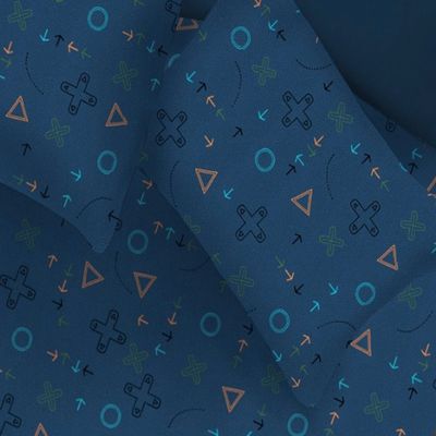 Jogo de Cama Casal Doce Vida Malha Misto 70% Algodão e 30% Poliéster Estampado Control Game 3 Pçs com Elástico Azul