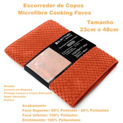 Escorredor de Copos Buettner Microfibra 80% Poliéster/20% Poliamida Cooking Favos 23cm x 48cm Telha