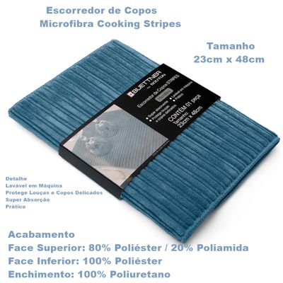Escorredor de Copo Buettner Microfibra 80% Poliéster/20% Poliamida Cooking Stripes 23cm x 48cm Indigo