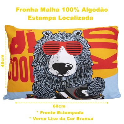 Fronha Portallar Malha 100% Algodão Estampa Localizada Dj Urso 48cmx68cm Branco