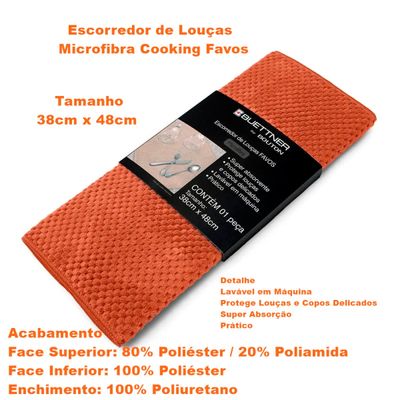 Escorredor de Louça Buettner Microfibra 80% Poliéster/20% Poliamida Cooking Favos 38cm x 48cm Telha