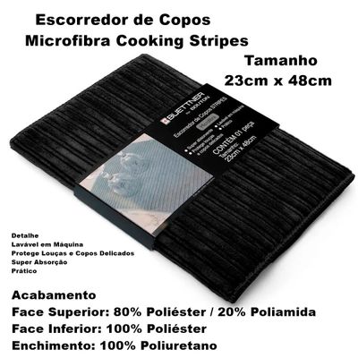 Escorredor de Copos Buettner Microfibra 80% Poliéster/20% Poliamida Cooking Stripes 23cm x 48cm Preto