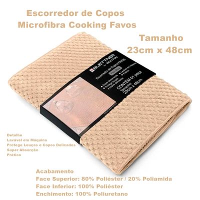 Escorredor de Copos Buettner Microfibra 80% Poliéster/20% Poliamida Cooking Favos 23cm x 48cm Palha