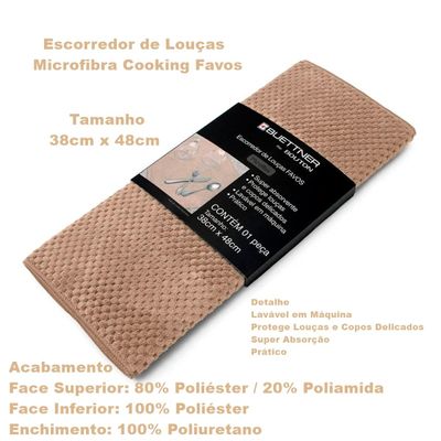 Escorredor de Louça Buettner Microfibra 80% Poliéster/20% Poliamida Cooking Favos 38cm x 48cm Bege