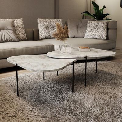 Kit 2 Mesa De Centro Para Salas 65cm Palheta - Branco