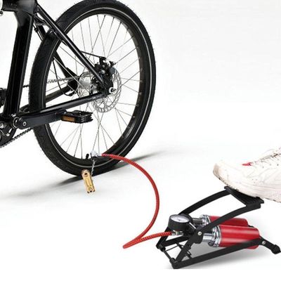 Bomba De Ar De Pedal Alta Pressão Tanque Duplo Com Manômetro - Para Bike Moto Carro