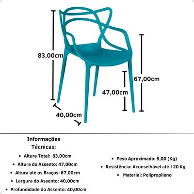 Kit 12 Cadeiras Allegra Empilhável Com Inmetro Magazine Decor - Turquesa
