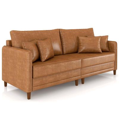 Sofá 4 Lugares Living 252cm Pé Madeira Zoe Sintético Camel Z08 - Mpozenato