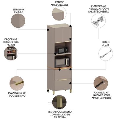 Paneleiro De Cozinha Torre Quente 70cm Marina Cinammon L01 - Mpozenato
