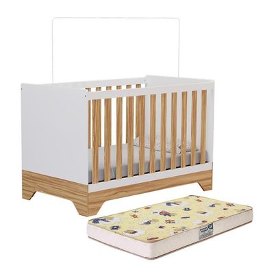 Berço Americano Popy Retrô 3 Em 1 Branco Brilho/amêndoa Com Colchão Supreme - Móveis Peroba