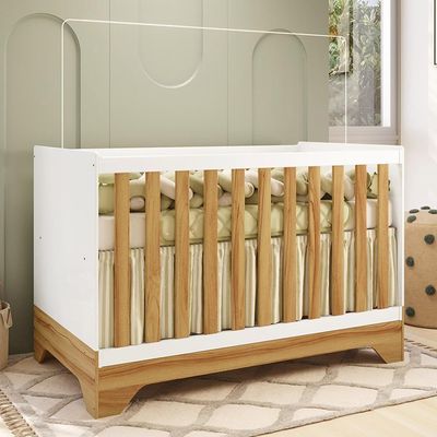 Berço Americano Popy Retrô 3 Em 1 Branco Brilho/amêndoa Com Colchão Baby Physical - Móveis Peroba