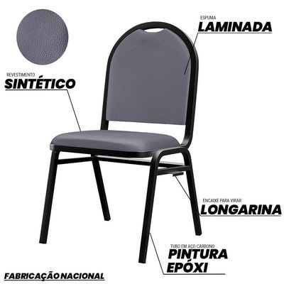 Kit 5 Cadeiras Hoteleiras Auditório Empilhável Sintético M23 Cinza - Mpozenato