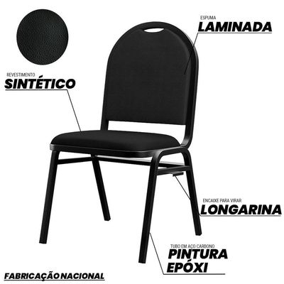 Kit 4 Cadeiras Hoteleiras Auditório Empilhável Sintético Z33 Preto - Mpozenato