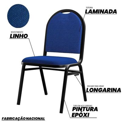 Kit 3 Cadeiras Hoteleiras Auditório Empilhável Linho M23 Azul - Mpozenato