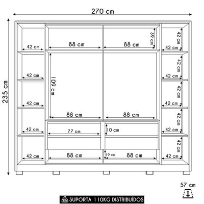 Guarda Roupa Casal 270cm 4 Espelhos Jacarandá Flex Off/freijó - Albatroz