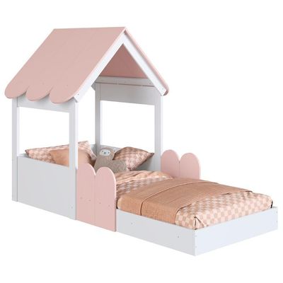 Cama Solteiro Infantil Montessoriana Casinha Nana Branco/rosa C06 - Mpozenato