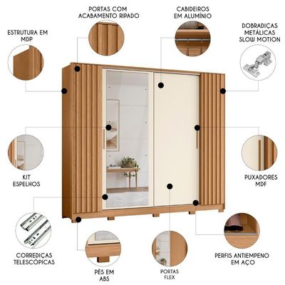 Guarda Roupa Casal 270cm 4 Espelhos Jacarandá Flex Off/freijó - Albatroz