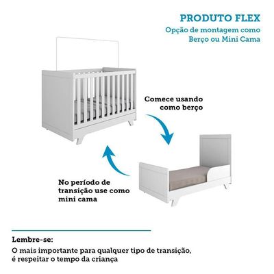 Berço Americano Retrô 2 Em 1 Branco Brilho Com Colchão Baby Physical - Móveis Peroba
