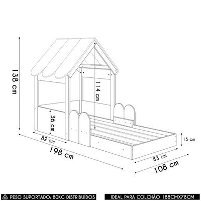 Cama Solteiro Infantil Montessoriana Casinha Nana Branco C06 - Mpozenato