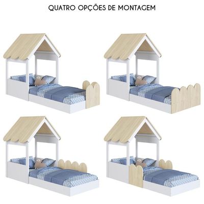 Cama Solteiro Infantil Montessoriana Casinha Nana Branco/carvalho C06 - Mpozenato
