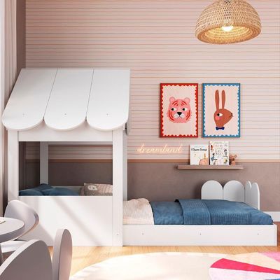 Cama Solteiro Infantil Montessoriana Casinha Nana Branco C06 - Mpozenato