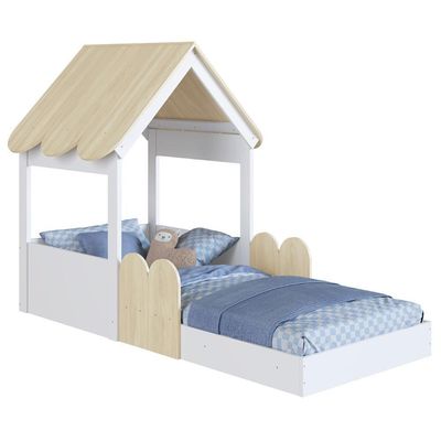 Cama Solteiro Infantil Montessoriana Casinha Nana Branco/carvalho C06 - Mpozenato