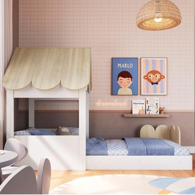 Cama Solteiro Infantil Montessoriana Casinha Nana Branco/carvalho C06 - Mpozenato