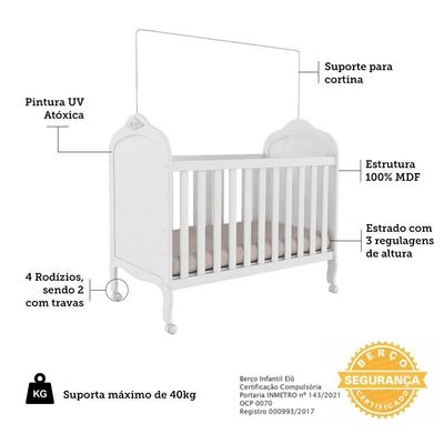 Berço Americano Elô 3 Em 1 Branco Brilho - Móveis Peroba