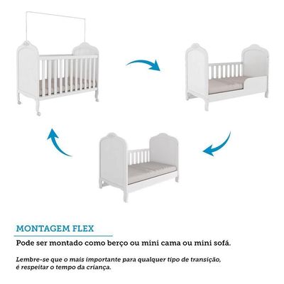 Berço Americano Elô 3 Em 1 Branco Brilho Com Colchão Baby Physical - Móveis Peroba