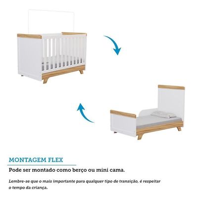 Berço Americano Retrô 2 Em 1 Branco Brilho/amêndoa Com Colchão Supreme - Móveis Peroba