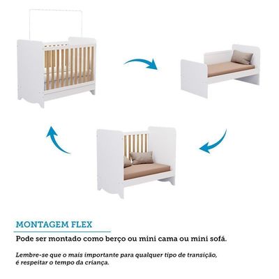 Berço Americano Ben 3 Em 1 Branco Brilho/amêndoa Com Colchão Baby Physical - Móveis Peroba
